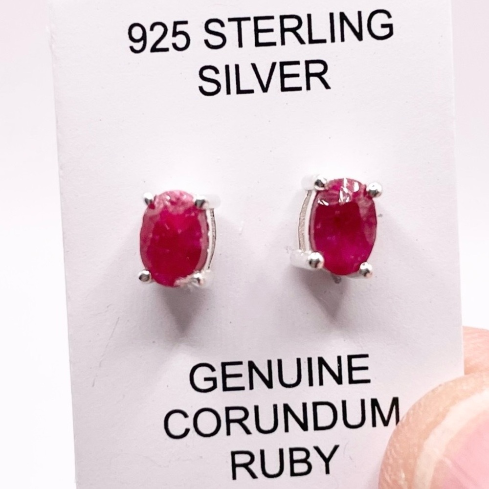 Sterling Silver Ruby Stud Earrings - image 5